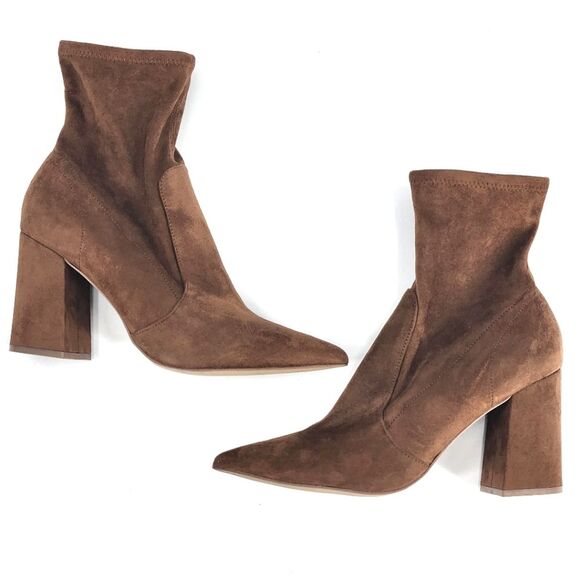 New Steve Madden Hayes Block Heel Brown Faux Suede Booties Boots Womens Size 10 - Picture 2 of 10